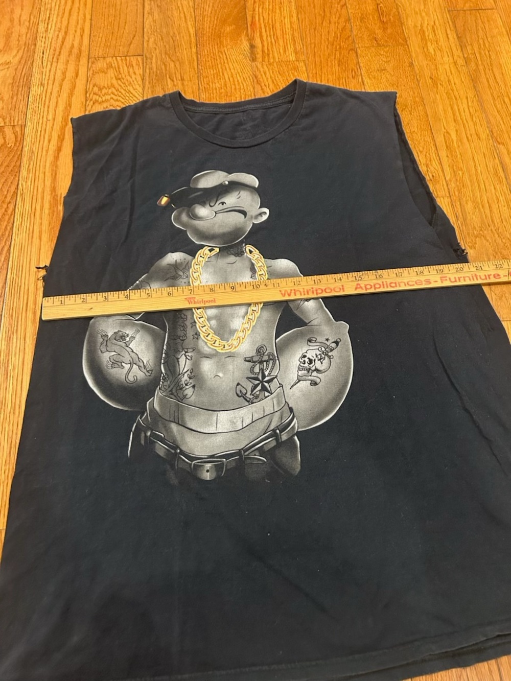 Popeye Graphic Muscle Tank Top Men's XL Black Tattoo Style Gangster Cutoff Shirt - Picture 4 of 10